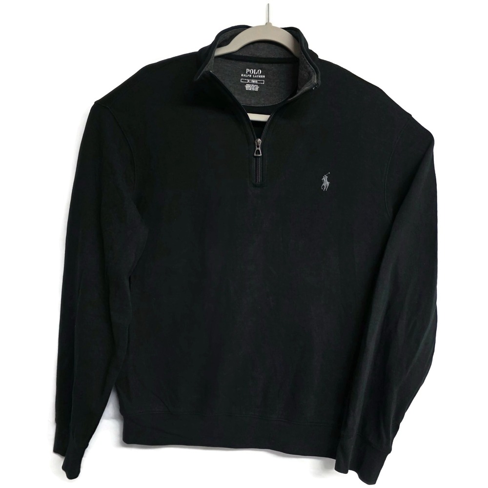 Polo Ralph Lauren Mens Quarter Zip Pullover Black Cotton Blend Size Medium